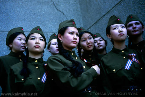 Kalmyk girls wear soviet era military uniforms as part of Victory Day celebrations in Elista Kalmyk girls wear soviet era military uniforms as part of Victory Day celebrations in Elista