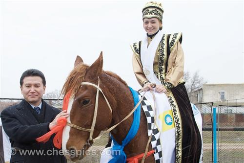 Kirsan Ilyumzhinov and Queen of chess Alexandra Kosteniuk in Kalmykia